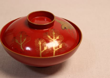 皆朱蒔絵松鶴図吸物椀①
