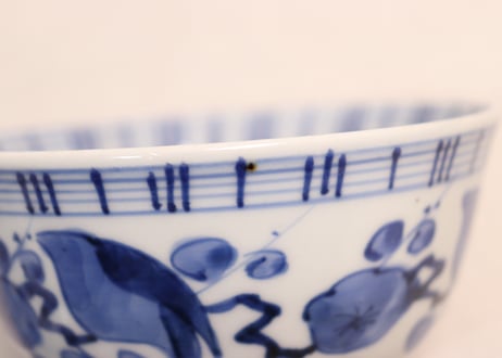 江戸幕末染付梅と鶯図蓋茶碗
