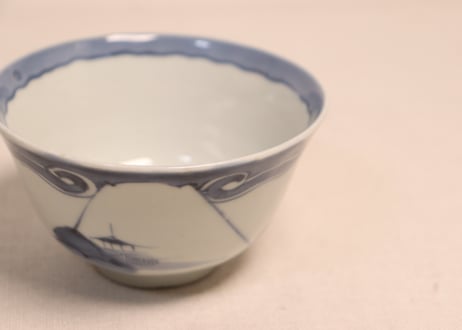 江戸幕末染付富士山水図蓋茶碗