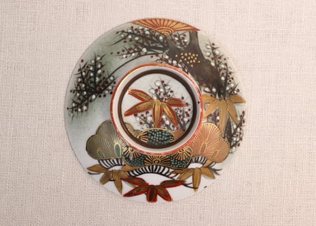 明治後期~大正九谷焼色絵松竹梅図蓋茶碗