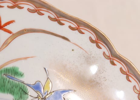明治前期色絵花と蝶図通り物7寸皿