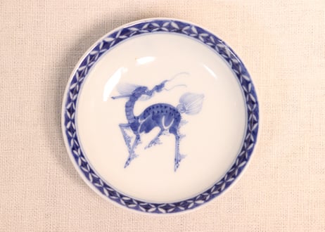 明治前期染付麒麟と花図蓋茶碗①