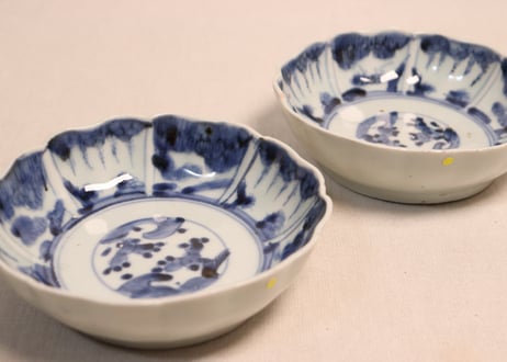 江戸後期染付草花割絵図なます皿③ノミホツ,フリモノ,少かたつき