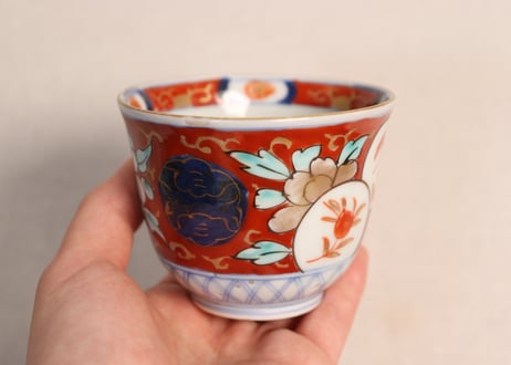 江戸幕末色絵牡丹と青玉に蝙蝠図向付 歪み