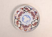 大正~昭和戦前銅印判色絵蝶と牡丹図通り物小皿