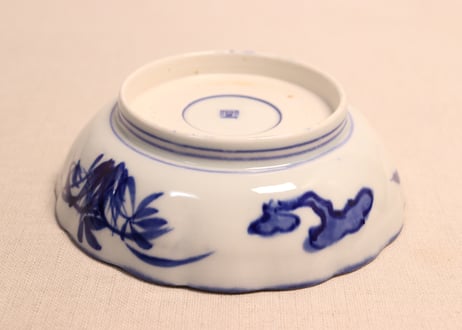 明治前期染付麒麟と牡丹図なます皿　フリモノ