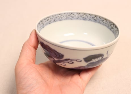 江戸中期染付流水に菊図蓋茶碗①