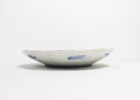 明治前期色絵梅に鶯と菖蒲図通り物7寸皿①