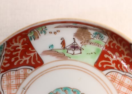 江戸幕末色絵三方に山水人物図小皿