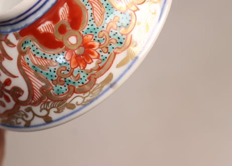 明治前期色絵団龍と牡丹図通り物飯茶碗①5客組