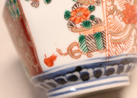 明治前期色絵花と唐草図六角向付