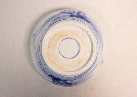 明治前期染付盆栽と山水図7寸鉢