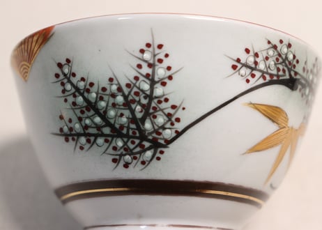 明治後期~大正九谷焼色絵松竹梅図蓋茶碗