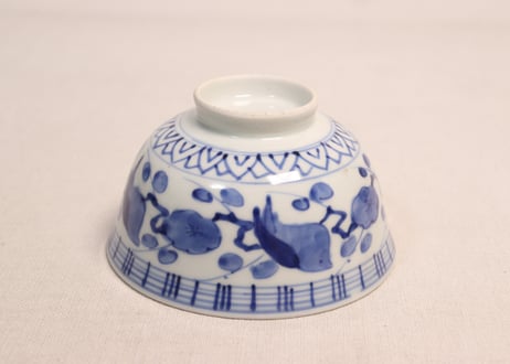 江戸幕末染付梅と鶯図蓋茶碗