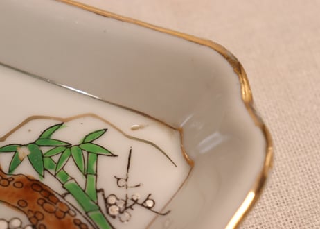大正~昭和戦前色絵扇と鶴亀図菱形皿