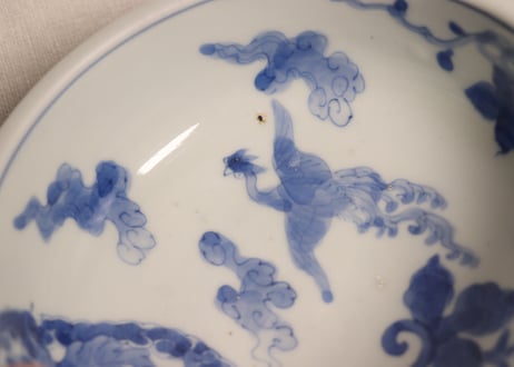 江戸幕末染付龍と鳳凰図盃洗