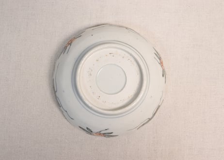 明治前期色絵籠目に芦と水鳥図なます皿②ノミホツ