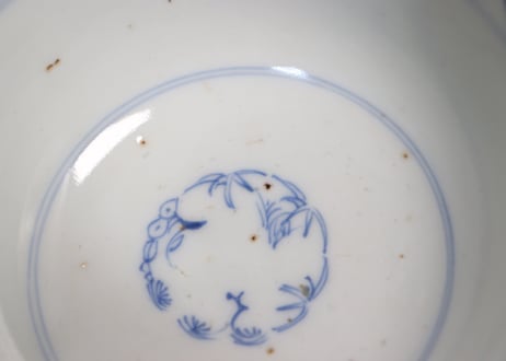江戸幕末染付盆に犬図蓋茶碗