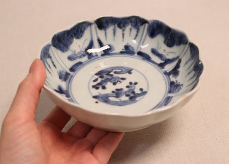 江戸後期染付草花割絵図なます皿③ノミホツ,フリモノ,少かたつき