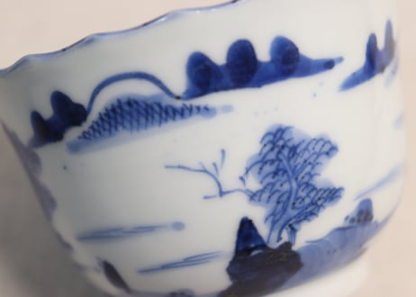 江戸幕末染付山水図ギザ縁向付