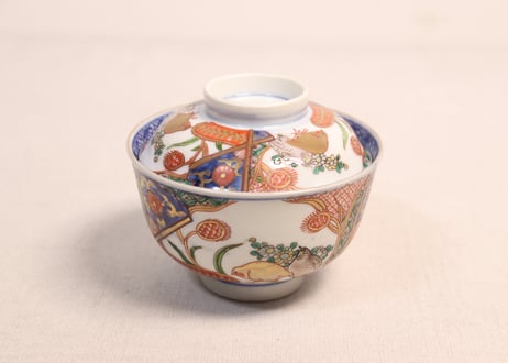 明治前期色絵鶉図蓋茶碗②黒点