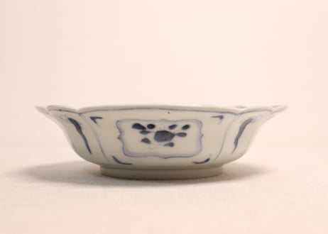江戸幕末色絵漁師図四弁5寸深皿