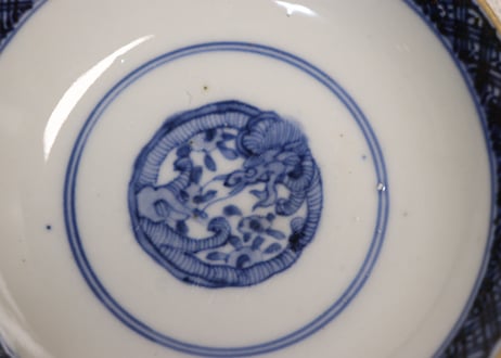 明治前期色絵団龍と牡丹図通り物飯茶碗①5客組