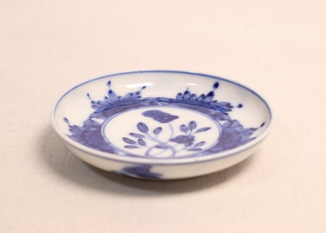 明治前期染付草花と五方に花図小皿