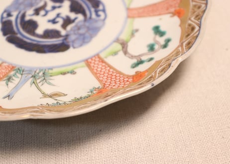 明治前期色絵松竹梅図7寸皿②小ホツ