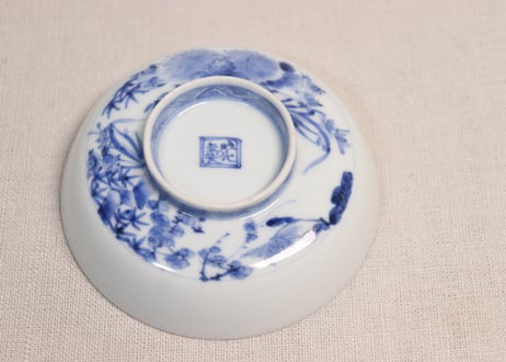 江戸幕末染付四君子図蓋茶碗