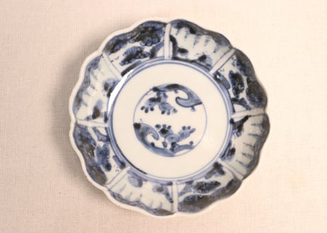 江戸後期染付草花割絵図なます皿②ノミホツ