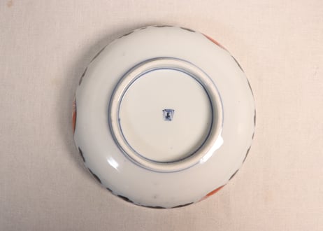 明治前期色絵青海波と格子図8寸鉢②かたつき,高台ホツ