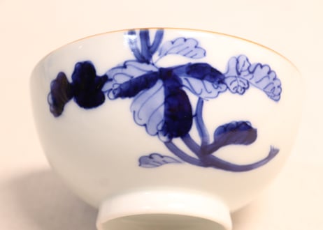 明治前期染付菊花図蓋茶碗
