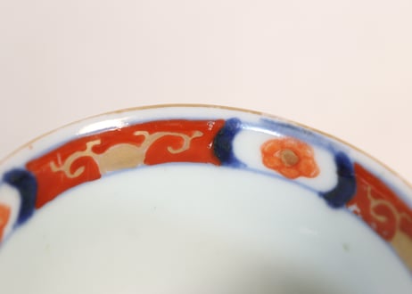 江戸幕末色絵牡丹と青玉に蝙蝠図向付 歪み