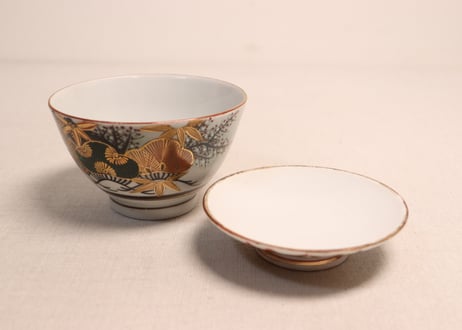 明治後期~大正九谷焼色絵松竹梅図蓋茶碗