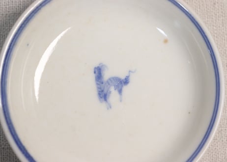 明治前期染付金魚図蓋茶碗①蓋少甘手