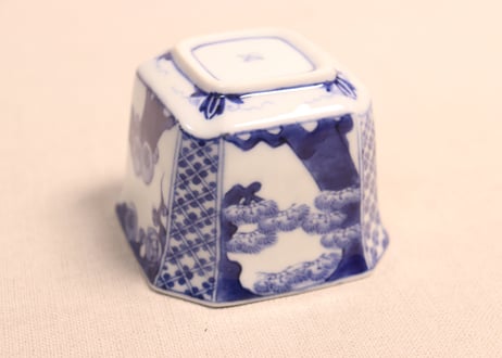 明治後期～大正染付松梅と幾何学文角向付