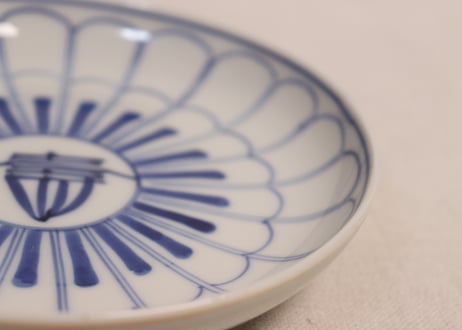 明治後期~大正染付寿文字に菊花図総柄5寸皿