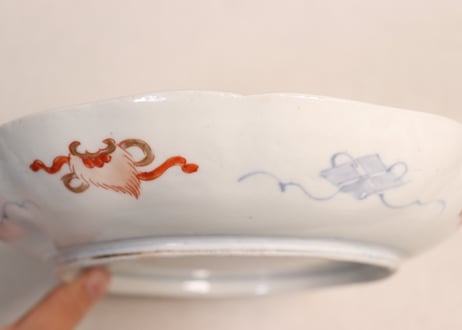 明治前期色絵花と蝶図通り物7寸皿