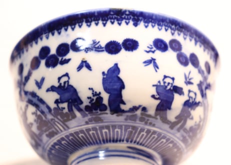明治前期紙刷唐子図蓋茶碗