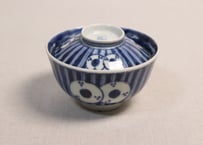 江戸後期染付縦縞鼓図蓋茶碗②高台傷