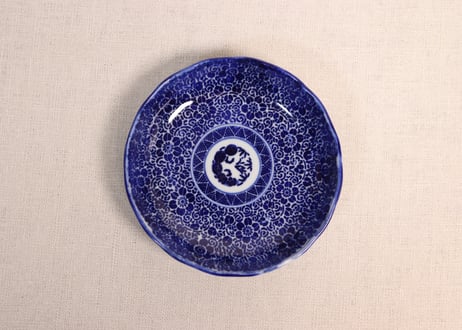 明治前期紙刷鉄線花散らし図小皿②少かたつき