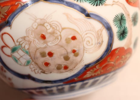 江戸中期色絵松竹梅と獅子図大向付
