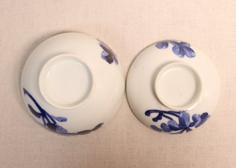 明治前期染付菊花図蓋茶碗