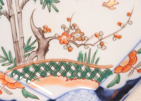 明治前期色絵竹梅図菱形皿②ノミホツ