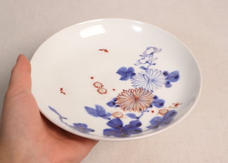 明治前期金彩赤絵菊図6寸皿③色擦れ