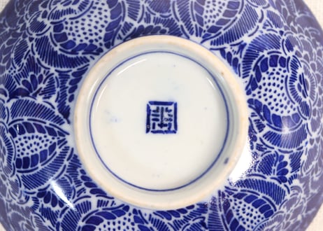 明治前期紙刷牡丹図蓋茶碗