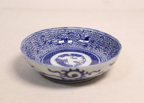 明治前期紙刷微塵唐草図なます皿