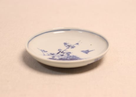 明治前期染付梅に鶯図小皿
