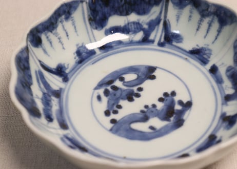 江戸後期染付草花割絵図なます皿④ノミホツ,少かたつき